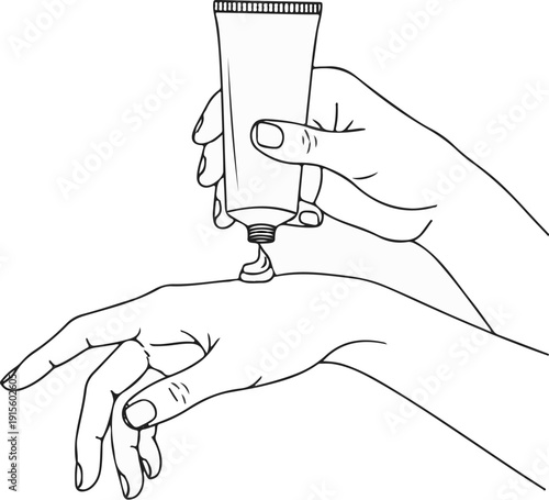 Hands applying cream from a tube onto skin