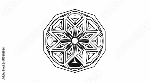 Intricate geometric radial pattern with an outer octagonal frame and central star-like motif