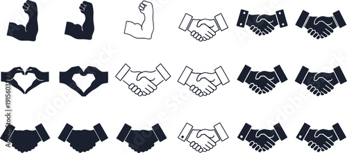 Collection of hand gesture icons in various styles and colors