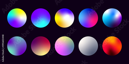 Colorful Neon Gradient Orbs Set on Dark Background