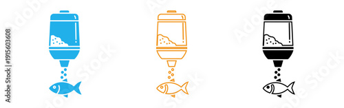 Fish food dispensers in different colors with fish