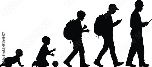 Human growth and technology addiction silhouette