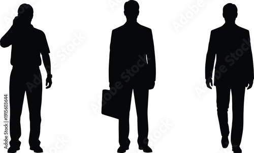 Three black silhouettes of business people