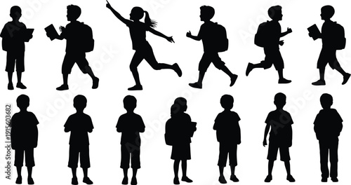 Collection of black silhouettes of people in various poses
