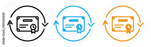 Certificate icons with circular arrows
