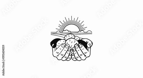 Hands hold crop under radiant sun