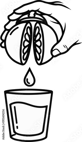 Hand squeezing a halved citrus fruit, juice dripping into glass