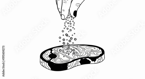 Hand sprinkling seasoning onto a raw steak