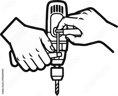 Hands holding a power drill, one hand adjusting a part