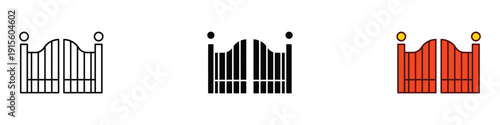 Classic gate icon vector. Entrance door symbol for house security, property boundary, home exterior, and garden fence set. Vector Illustration.