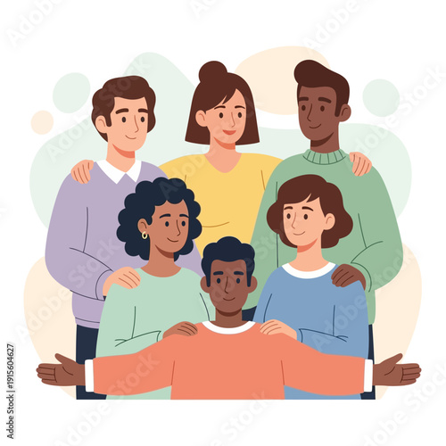 Diverse group of people showing support and unity.