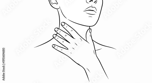 Hand touching throat with minimalist line art style