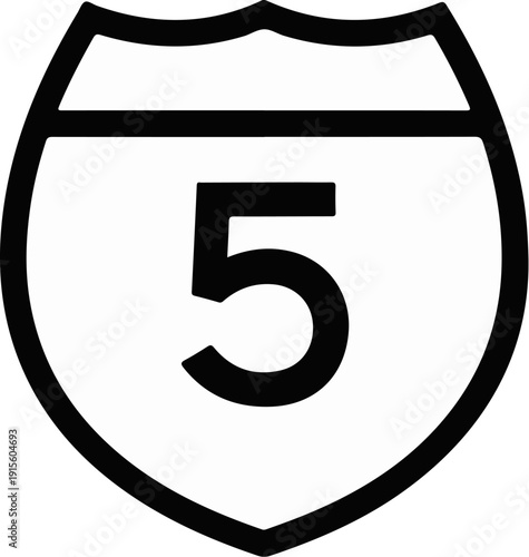 Interstate highway shield sign with the number five
