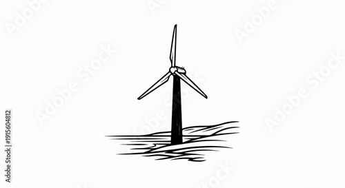 Hand drawn sketch of a wind turbine on a grassy hill