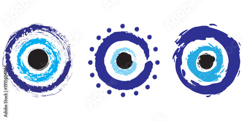 Hand painted vector doodle evil eye set, Greek or Turkish talisman charm, protection symbol illustration 