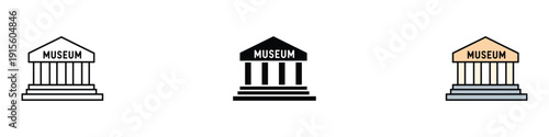 Museum building icon vector. Classical architecture symbol with columns for history, culture, education, and city landmark set. Vector Illustration.