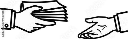 Hand giving money, other hand receiving