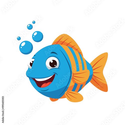 Blue and Orange Cartoon Fish Swimming.
