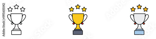 Winner trophy cup icon vector. Champion award symbol with stars for sports competition, business success, and achievement recognition set. Vector Illustration.