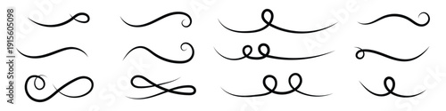 Decorative calligraphic flourish vector set. Elegant swirl dividers and filigree curls for wedding invitation, luxury certificate, and vintage border design. Vector Illustration.