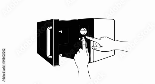 Hands operate a microwave oven's controls with the door open