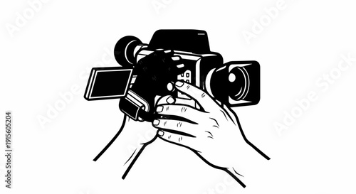 Hands operating a camcorder, recording a moment or event