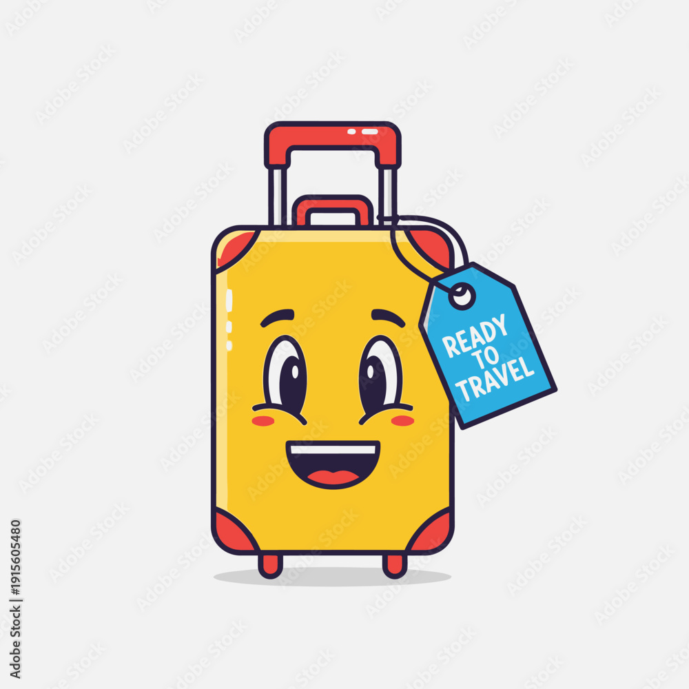 Naklejka premium Cartoon Suitcase Character Ready to Travel.