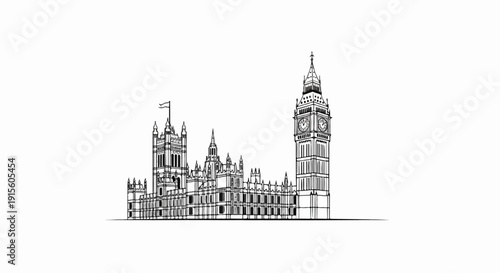 Iconic clock tower and gothic architecture sketch