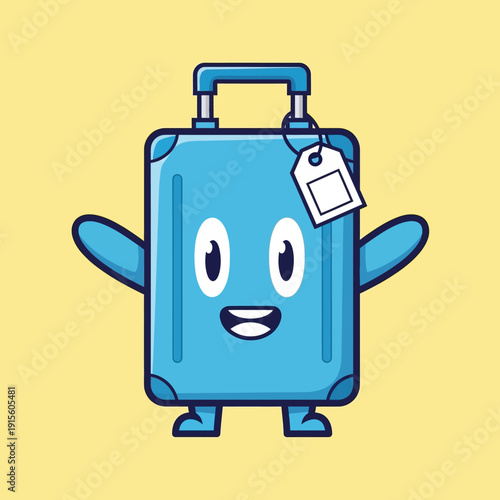 Cartoon Suitcase Character with Tag and Handle.
