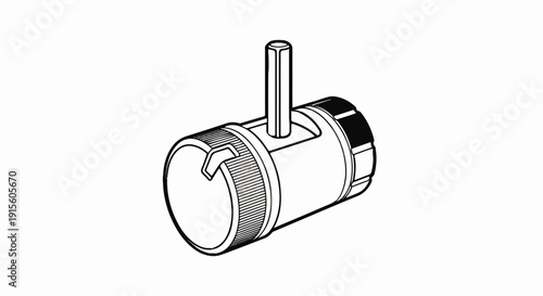 Line art illustration of a mechanical valve with a hexagonal lever