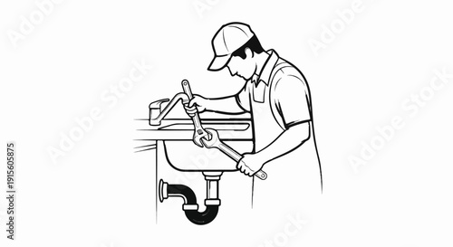 Handyman fixing sink pipes with wrenches
