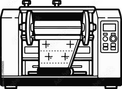 Industrial machine processing material with cross markings