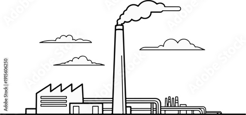 Industrial factory with smoke stack and clouds on a clear day