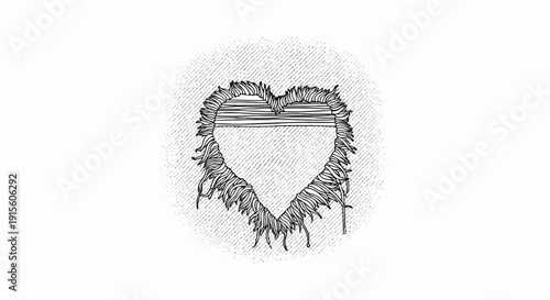 Heart shape with frayed edges and horizontal lines inside