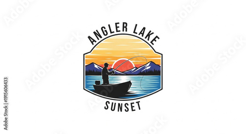 Fishing Logo Design with Sunset.