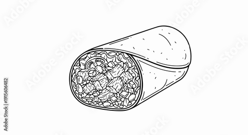 Hand-drawn illustration of a filled tortilla wrap, a popular and convenient meal option