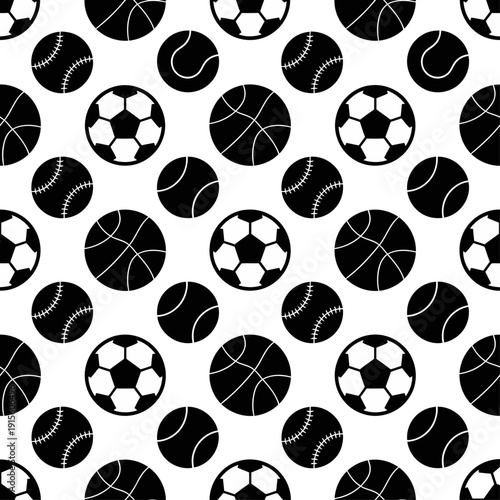 Seamless Sports Ball Silhouette Pattern Vector Soccer Basketball Baseball Tennis