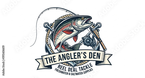 Fishing Logo with Fish and Tackle.