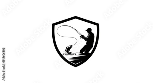 Fishing Man Shield Logo Design.
