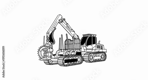 Heavy logging machine with articulated arm and rotary saw attachment