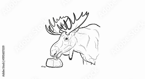 Line art of a moose licking a salt lick