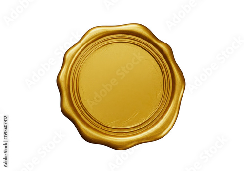 Metallic gold wax seal stamp icon isolated on transparent background with shadow
