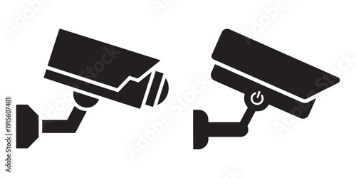 Professional Security CCTV Camera Icon Set Featuring Wall-Mounted Monitoring Devices for Surveillance Systems and Private Property Protection in Vector Format.