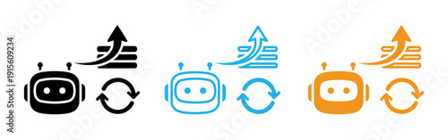 Robot icons with arrows and graphs