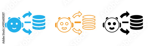 Database synchronization icons in blue orange and black