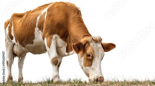 Wallpaper Mural Brown and white cow grazing on grass in a field. Torontodigital.ca