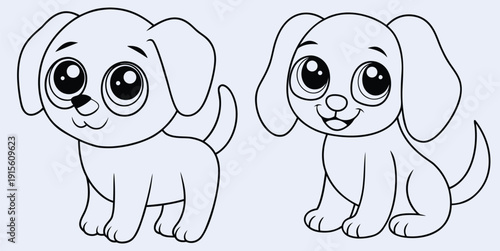Adorable Puppy Illustrations Set, Cute Doggy Drawings For Kids, Charming Pet Vector Graphics For Childrens Books