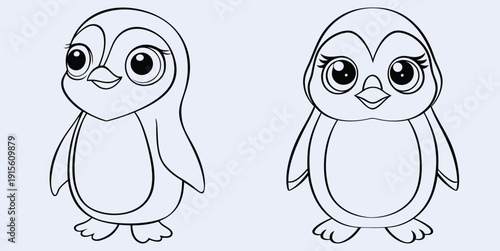 Adorable Penguin Cartoon Set, Cute Bird Illustration For Children Books, Vector Graphics For Baby Design And Playful Wildlife Concepts