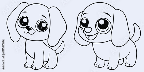 Adorable Puppy Illustrations Set, Cute Doggy Drawings For Kids, Charming Pet Vector Graphics For Childrens Books