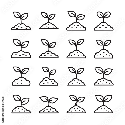 Seedling Sprout Icons on Soil - Growth and New Beginnings Concept